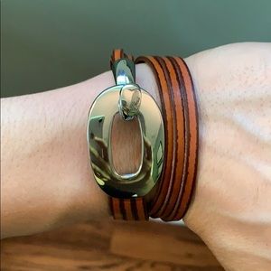 Leather Strap Bracelet with Silver Buckle